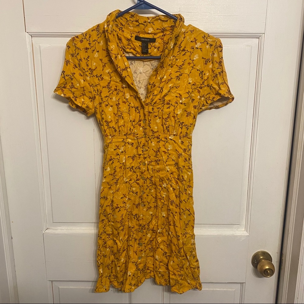 F21 Mustard Yellow Floral Dress